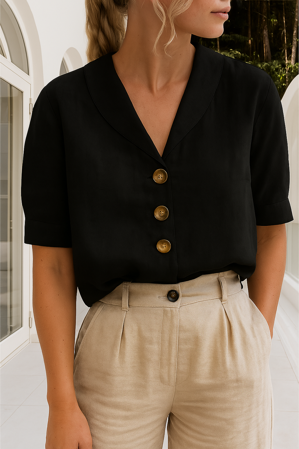 EVELINDA | Elegancka Casualowa Lniana Bluzka